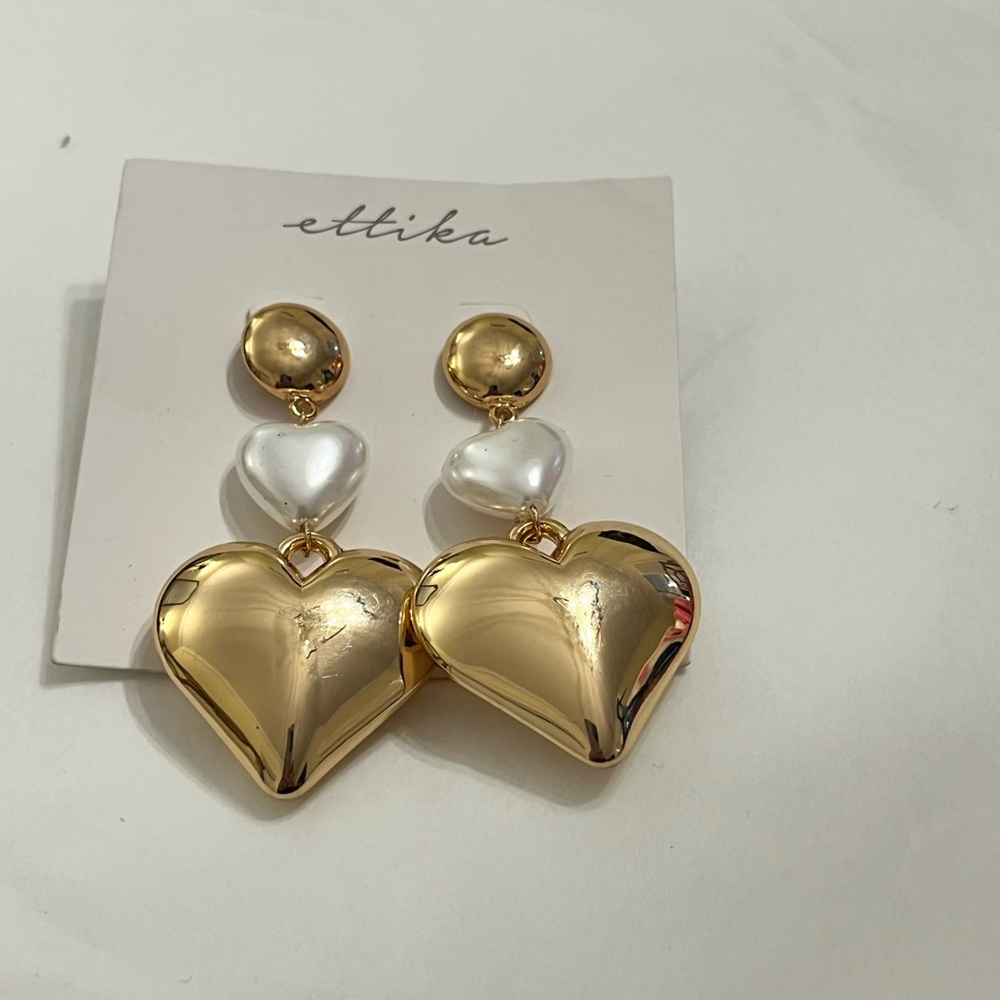 Ettika Gold and Cream Heart Earrings